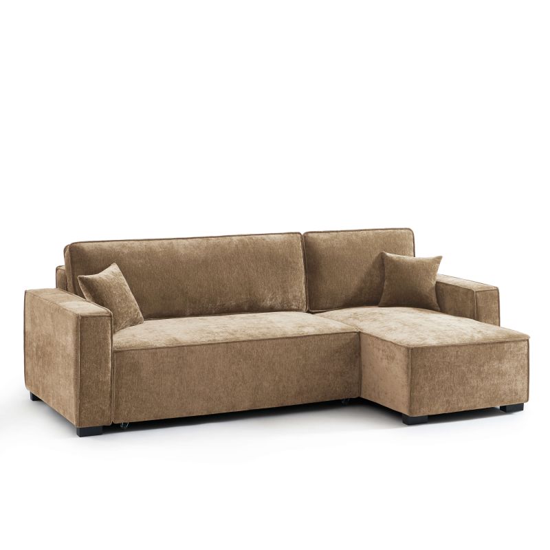Canapé d'angle convertible et réversible GAVI 4 places tissu marron