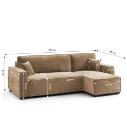 Canapé d'angle convertible et réversible GAVI 4 places tissu marron