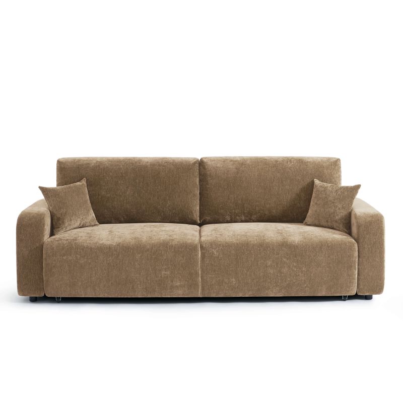 Canapé droit convertible LIVIO 3 places tissu marron