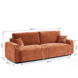 Canapé droit convertible LIVIO 3 places tissu terracotta