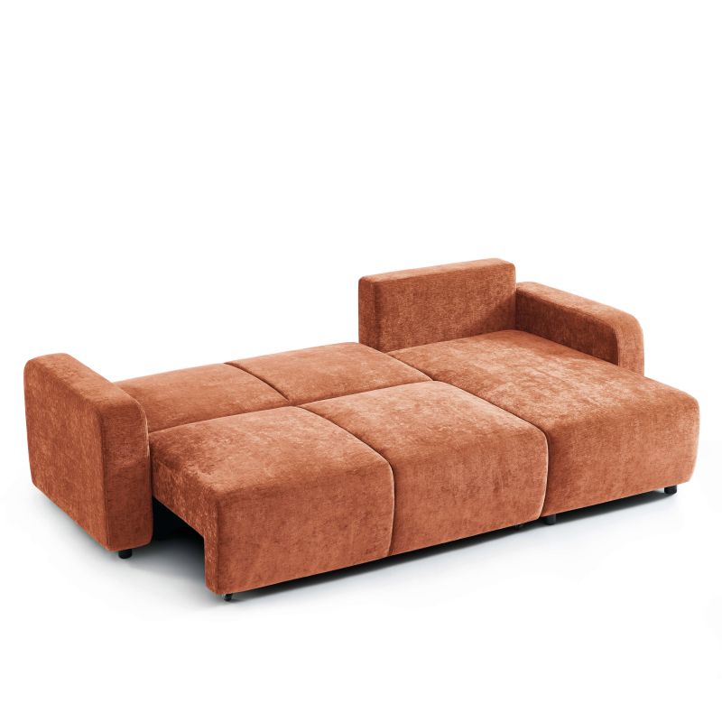 Canapé d'angle convertible et réversible LIVIO 4 places tissu terracotta