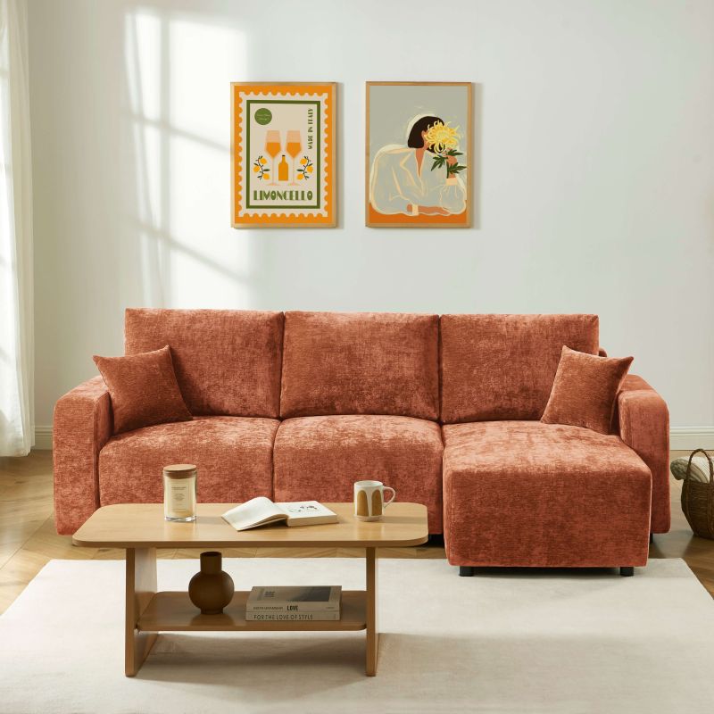 Canapé d'angle convertible et réversible LIVIO 4 places tissu terracotta