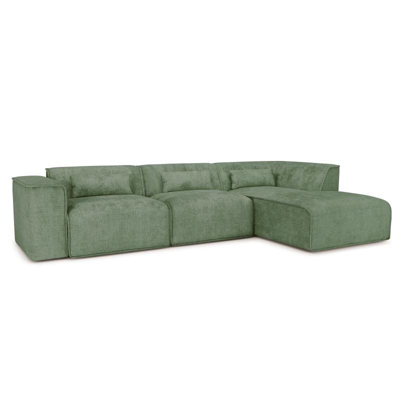 Canapé d'angle droit fixe NUNA 5/6 places tissu vert