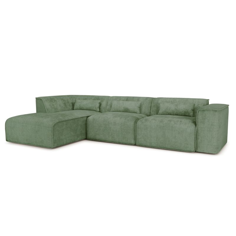Canapé d'angle gauche fixe NUNA 5/6 places tissu vert