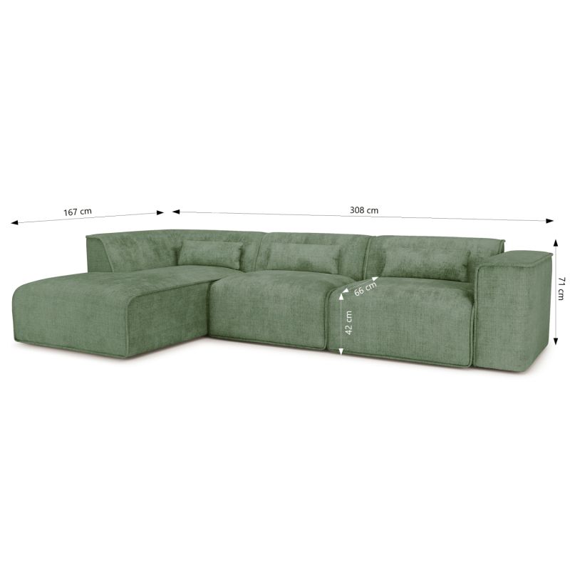 Canapé d'angle gauche fixe NUNA 5/6 places tissu vert