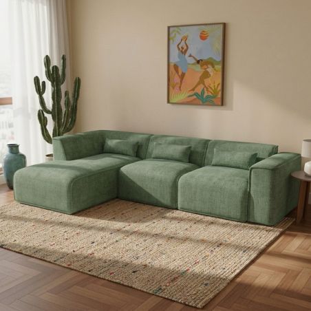Canapé d'angle gauche fixe NUNA 5/6 places tissu vert