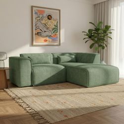 Canapé d'angle droit fixe NUNA 4 places tissu vert