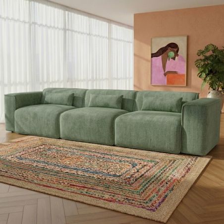 Canapé droit fixe NUNA 4/5 places tissu vert