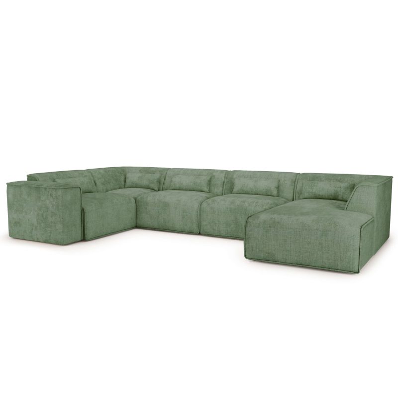 Canapé panoramique chaise droite NUNA fixe tissu vert 7 places