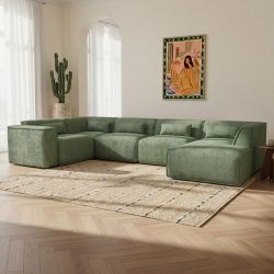 Canapé panoramique chaise droite NUNA fixe tissu vert 7 places