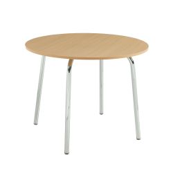Ensemble repas table à manger ronde VASSI effet chêne et lot de 4 chaises ELLA tissu écru