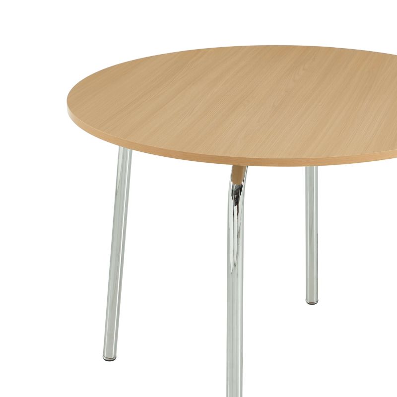 Ensemble repas table à manger ronde VASSI effet chêne et lot de 4 chaises ELLA tissu écru