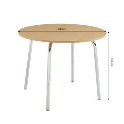 Ensemble repas table à manger ronde VASSI effet chêne et lot de 4 chaises JACK tissu écru