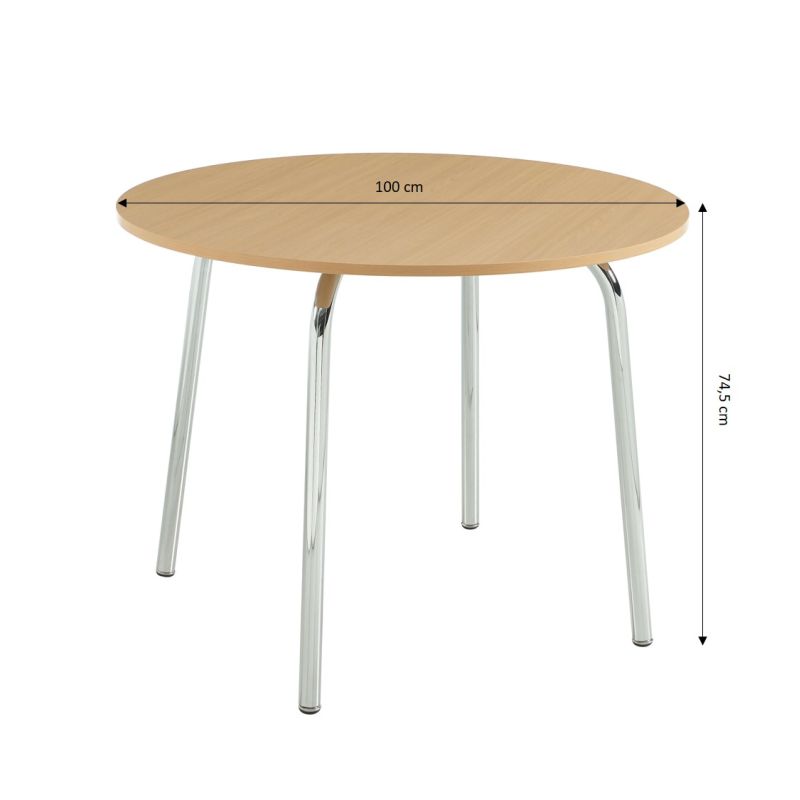 Ensemble repas table à manger ronde VASSI effet chêne et lot de 4 chaises JACK tissu écru