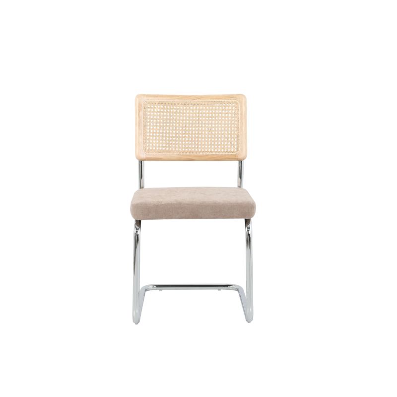 Ensemble repas table à manger ronde VASSIeffet chêne et lot de 4 chaises ELLA tissu marron