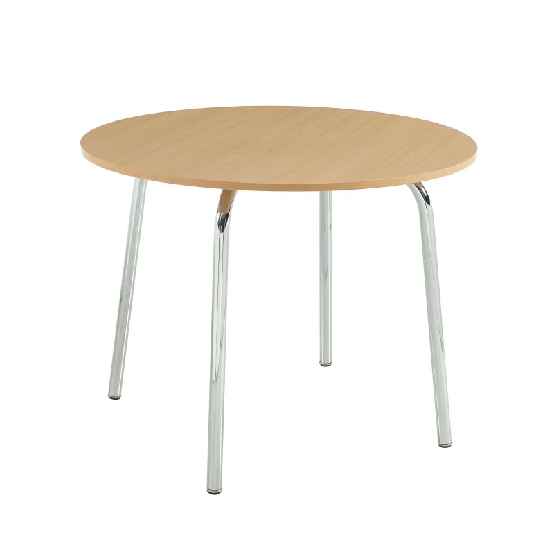 Ensemble repas table à manger ronde VASSI effet chêne et lot de 4 chaises JACK tissu marron