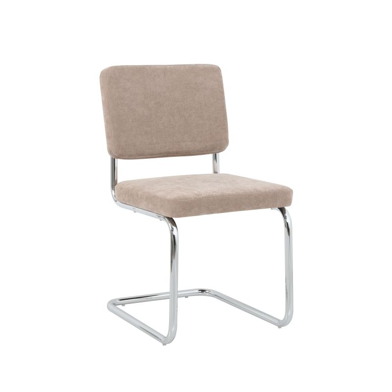 Ensemble repas table à manger ronde VASSI effet chêne et lot de 4 chaises JACK tissu marron