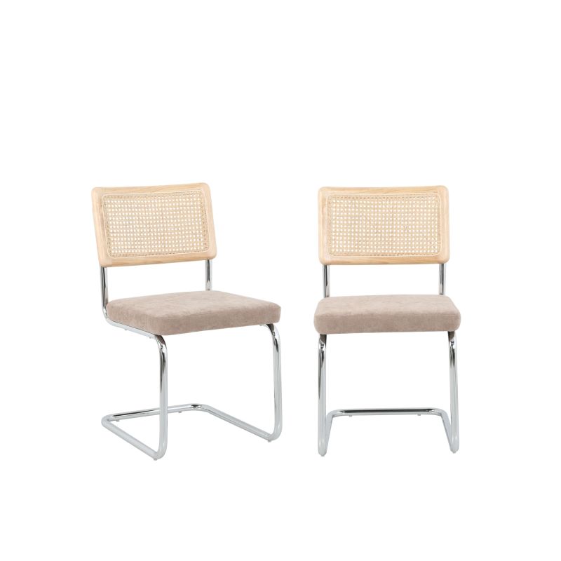 Ensemble repas table à manger ovale VASSI effet chêne et lot de 4 chaises ELLA tissu marron