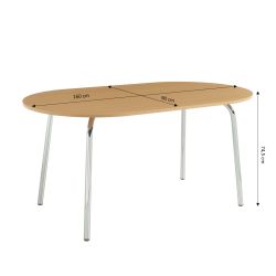 Ensemble repas table à manger ovale VASSI effet chêne et lot de 4 chaises JACK tissu marron