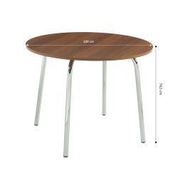 Ensemble repas table à manger ronde VASSI effet noyer et lot de 4 chaises ELLA tissu écru