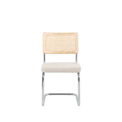 Ensemble repas table à manger ronde VASSI effet noyer et lot de 4 chaises ELLA tissu écru
