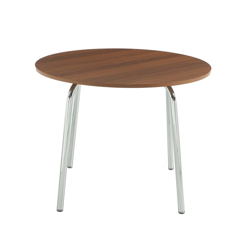 Ensemble repas table à manger ronde VASSIeffet noyer et lot de 4 chaises ELLA tissu bordeaux