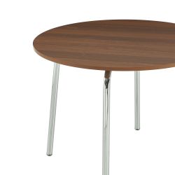 Ensemble repas table à manger ronde VASSIeffet noyer et lot de 4 chaises ELLA tissu bordeaux