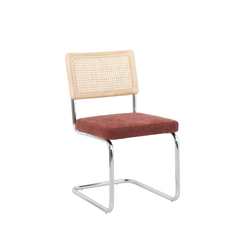 Ensemble repas table à manger ronde VASSIeffet noyer et lot de 4 chaises ELLA tissu bordeaux