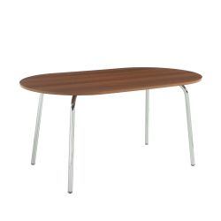 Ensemble repas table à manger ovale VASSI effet noyer et lot de 4 chaises ELLA tissu bordeaux