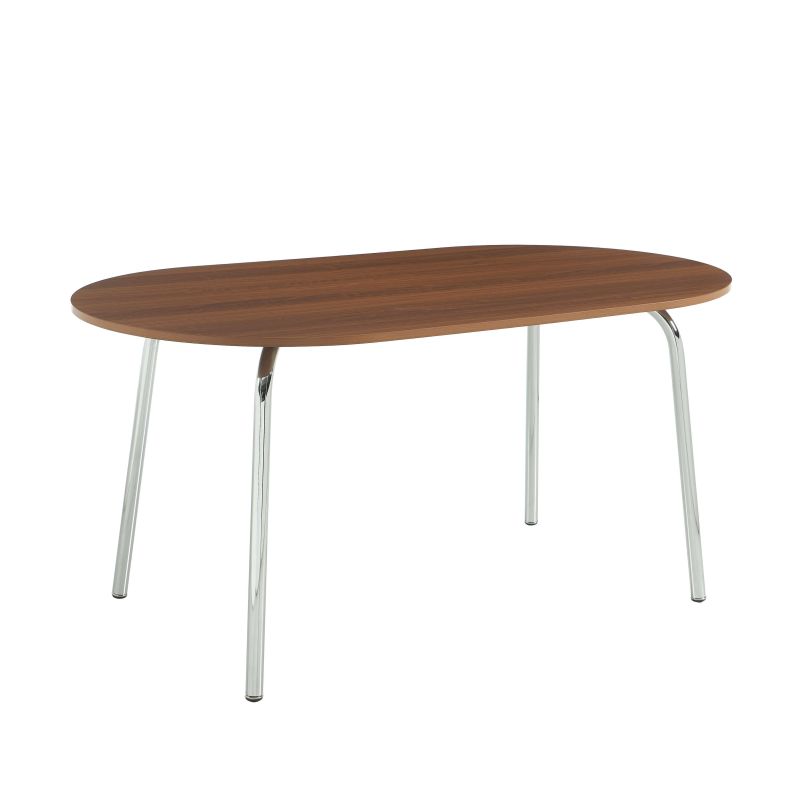 Ensemble repas table à manger ovale VASSI effet noyer et lot de 4 chaises ELLA tissu bordeaux