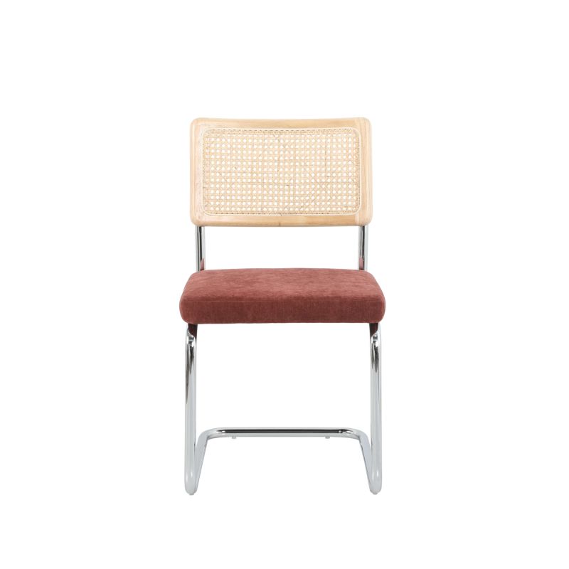 Ensemble repas table à manger ovale VASSI effet noyer et lot de 4 chaises ELLA tissu bordeaux