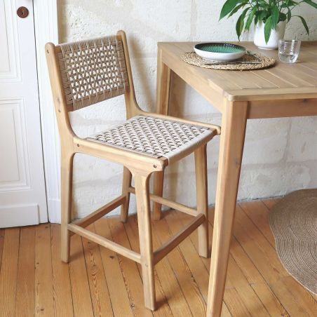 Lot de 2 tabourets de bar KUTA hauteur d'assise 66 cm en corde