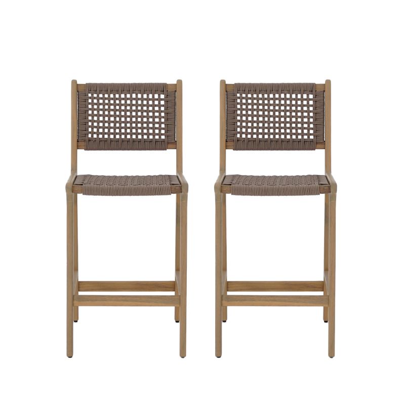 Lot de 2 tabourets de bar KUTA bois d'acacia et corde marron clair