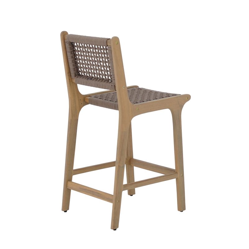 Lot de 2 tabourets de bar KUTA bois d'acacia et corde marron clair