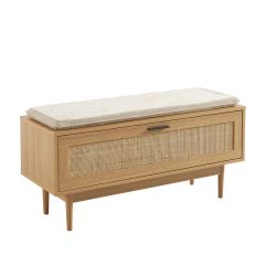 Banc à chaussures AMANA effet chêne et cannage rotin 100cm