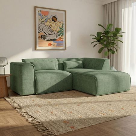 Canapé d'angle gauche fixe NUNA 4 places tissu vert