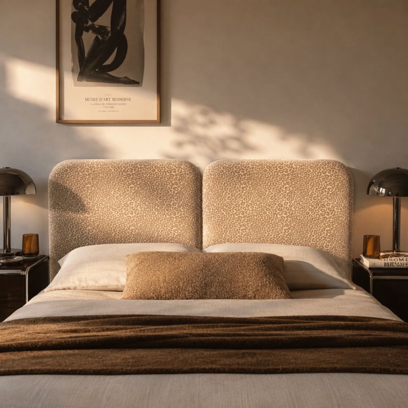 Tête de lit LOUISON tissu jacquard léopard beige 160cm