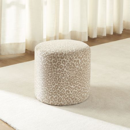Pouf AWA tissu imprimé léopard beige
