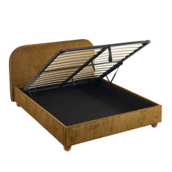 Lit coffre PILKA 140x190 tissu chenille bronze sommier inclus