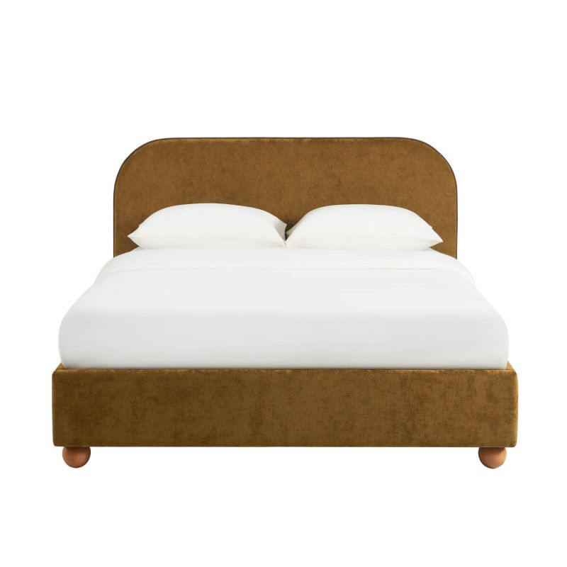 Lit coffre PILKA 140x190 tissu chenille bronze sommier inclus