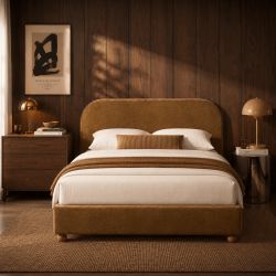 Lit coffre PILKA 140x190 tissu chenille bronze sommier inclus