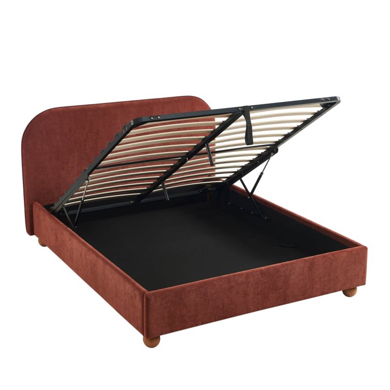 Lit coffre PILKA 140x190 tissu chenille bordeaux sommier inclus