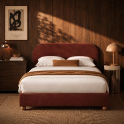 Lit coffre PILKA 140x190 tissu chenille bordeaux sommier inclus