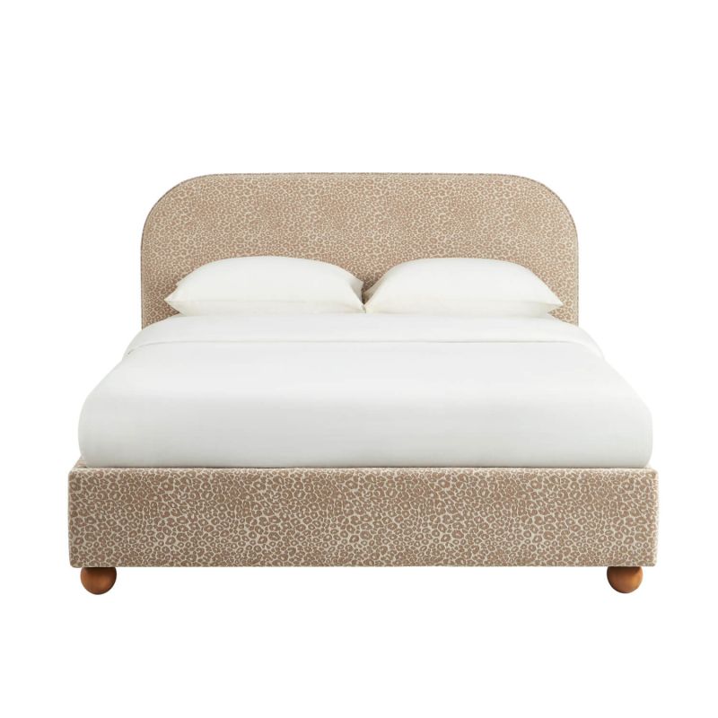 Lit coffre PILKA 160x200 tissu jacquard léopard beige sommier inclus