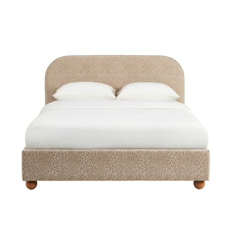 Lit coffre PILKA 160x200 tissu jacquard léopard beige sommier inclus