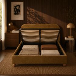 Lit coffre PILKA 160x200 tissu chenille bronze sommier inclus