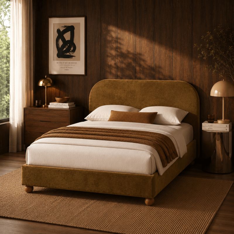 Lit coffre PILKA 160x200 tissu chenille bronze sommier inclus
