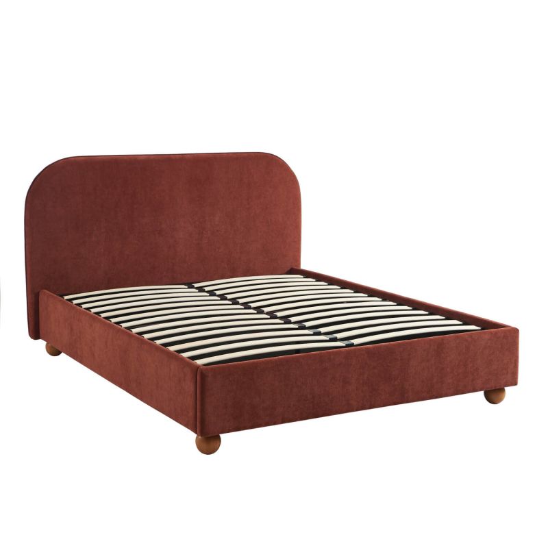 Lit coffre PILKA 160x200 tissu chenille bordeaux sommier inclus