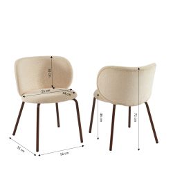 Lot de 2 chaises SERENA tissu jacquard léopard écru et pieds métal marron