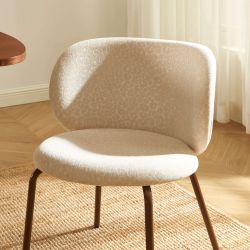 Lot de 2 chaises SERENA tissu jacquard léopard écru et pieds métal marron